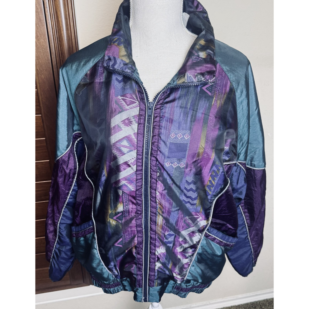 Vtg Windbreaker Track Jacket Womens XL Retro Iridescent 80s Jewel tones Outbrook